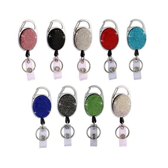 BE-TOOL Retractable Keychain Easy Pull Button for Student ID Cards Employee Work Card Holders Rhinestones Shape