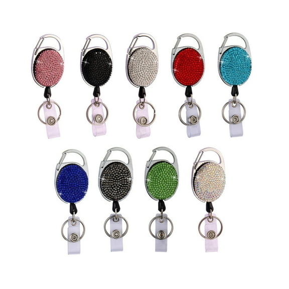 BE-TOOL Retractable Keychain Easy Pull Button for Student ID Cards Employee Work Card Holders Rhinestones Shape