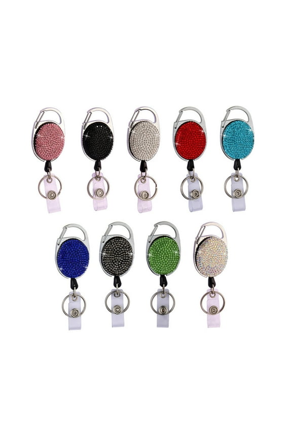 Retractable Keychain Easy Pull Button for Student ID Cards Employee Work Card Holders Rhinestones Shape