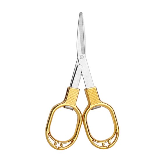 BE-TOOL Small Folding Scissor Portable Stainless Steel Scissor Telescopic Fishing Scissor with Comfort Handle (Gold)