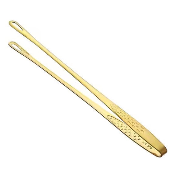 BE-TOOL Stainless Steel Cooking Food Tongs, Hot-Pot Spoon Strainer with U-Shaped Hollow Handle, Kitchen BBQ Clamp Utensils (Large, Gold)