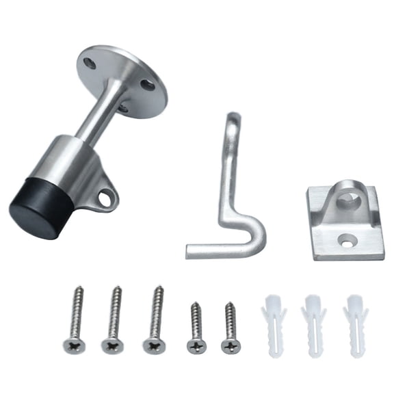 BE-TOOL Stainless Steel Door Stopper with Hook Door Safety Stopper Wall Mounted Door Holder for Home Bathroom Kitchen Silver