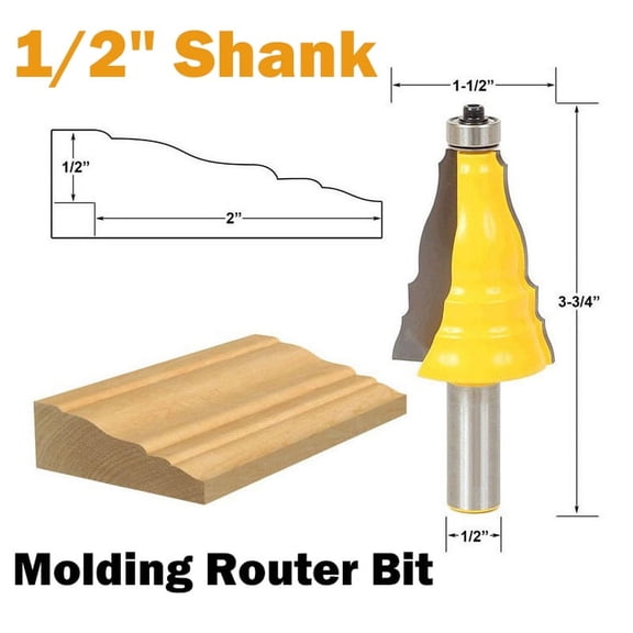 BE-TOOL Universal 1/2" Shank Molding Router Bit Cutting Trimming and Shaping Carbide Alloy Yellow