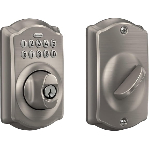 BE365 V CAM 619 Camelot Keypad Deadbolt, Electronic Keyless Entry Lock, Satin Nickel