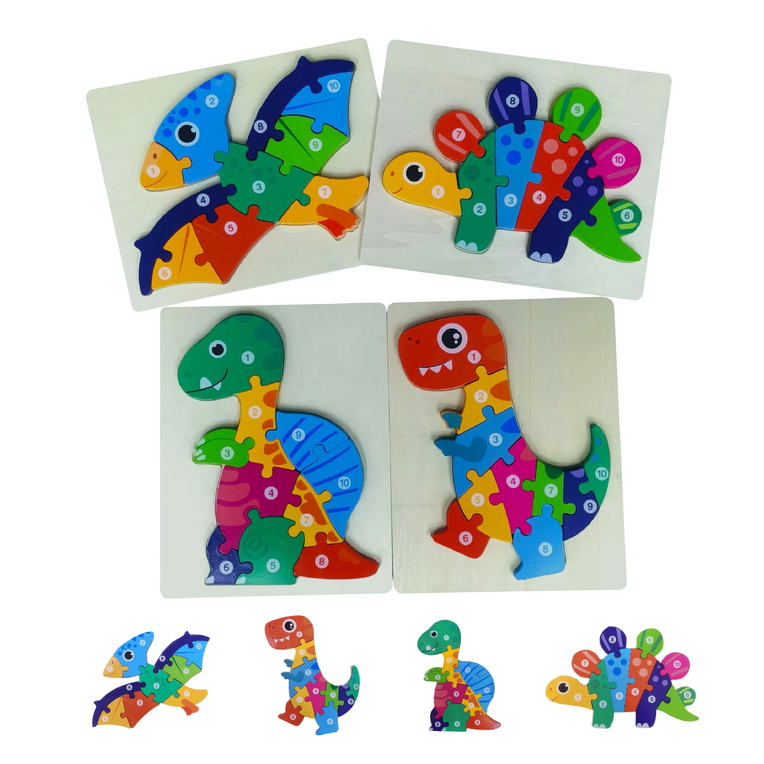 BEACENOV Toddler Puzzles,Set of 4,Large Wooden Dinosaurs Jigsaw Puzzle Toys for 2 3 4 5 Year Old Baby Boys Girls Gift,Montessori Preschool Learning Educational Toy [ Color & Shape Cognitive Skill ]