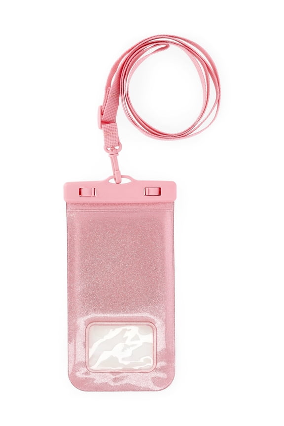 Women's Beach Water Resistant Phone Pouch, Pink Lemonade Glitter