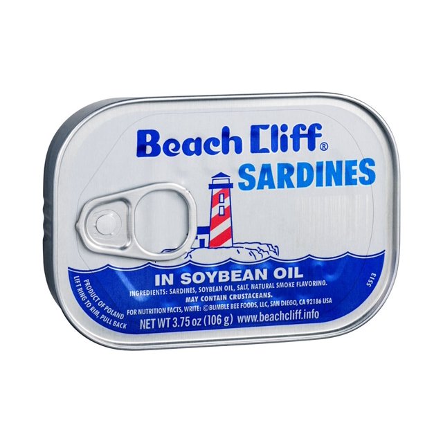 BEACH CLIFF Sardines in Soybean Oil, High Protein Food, Keto Food and