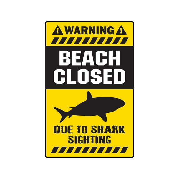 BEACH CLOSED DUE TO SHARK Aluminum Sign lifeguard theme kids room surfer new | Indoor/Outdoor | 24" Tall