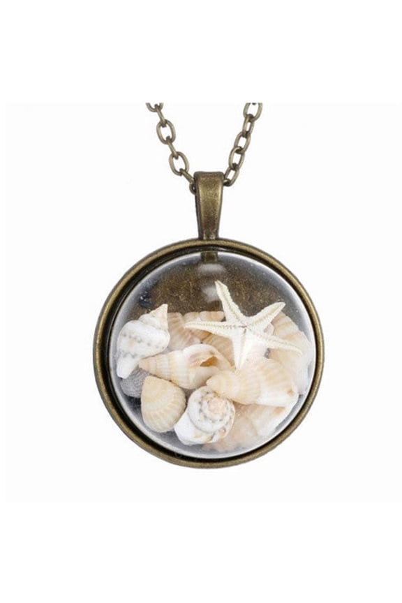 BEACH GIRL Sea Shells In Glass Locket Pendant Necklace (Pack of 1)