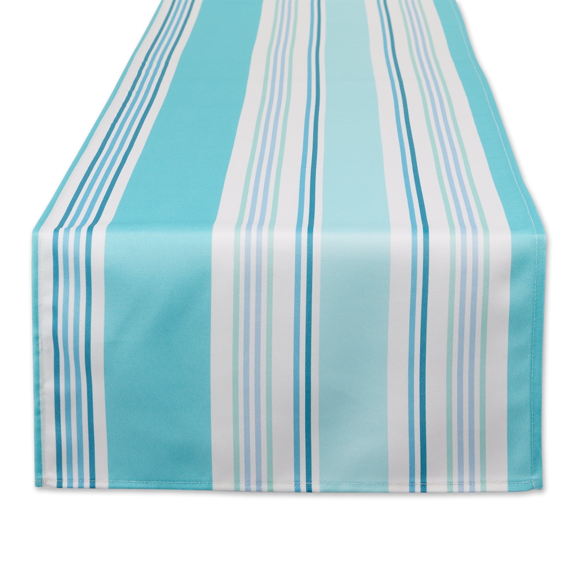 Aqua and White Striped Polyester Table Runner, 14x72