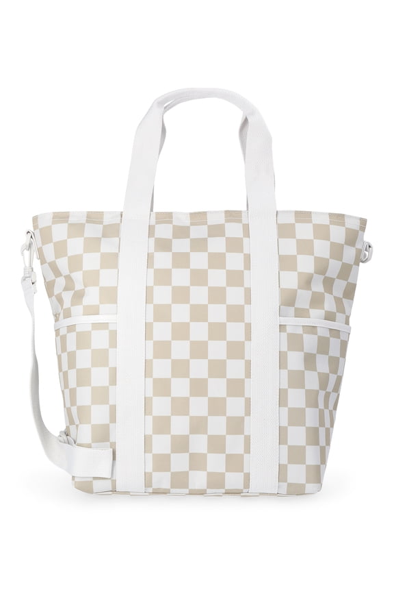 Women's Beach Insulated Tote Bag, Tan Checker