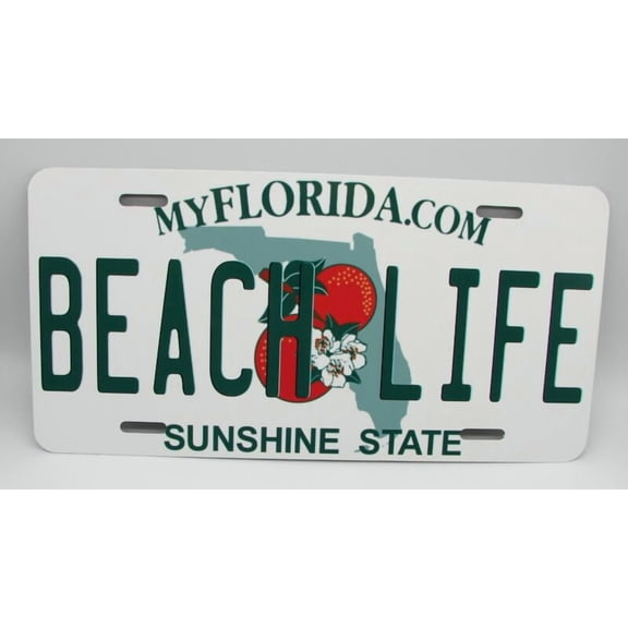 BEACH LIFE FLORIDA METAL CAR NOVELTY LICENSE PLATE. LIFE IS A BEACH, SALT LIFE - Aluminum ( 12 inch x 6 inch )
