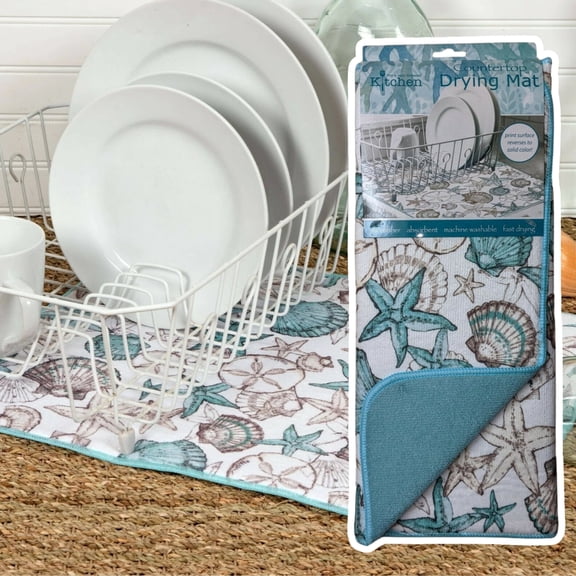 BEACHCOMBER Seashells Countertop Dish Drying Mat, Machine Washable by Kay Dee