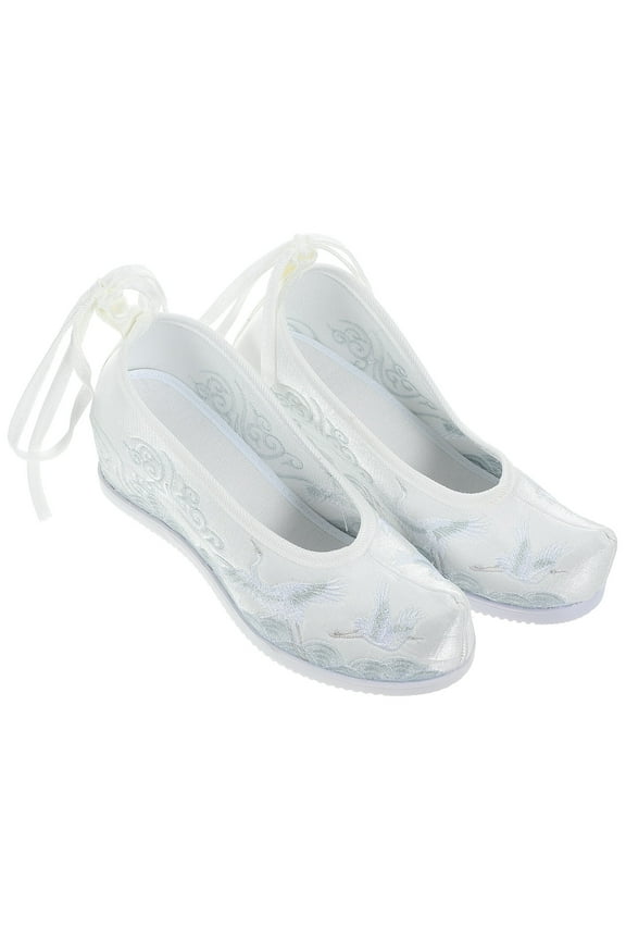 1 Pair Ethnic Style Cloth Shoes for Women White Toe Non-slip Breathable