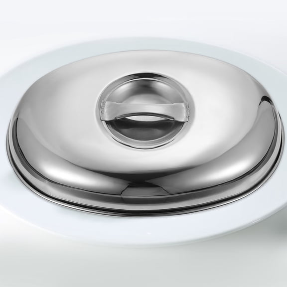 BEADCEST 1Pcs Table Dish Cover with Metal Dome Lid for Home Use Silver Color 11.8X5.5X1.2in Stainless Steel