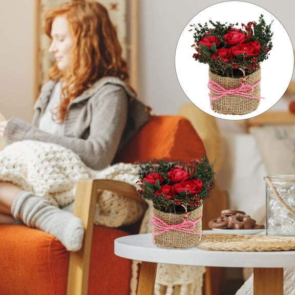 BEADCEST Simulated Rose Blossoms Rosy Decorative Pot 1Pack 4.7x4.7x3.1in