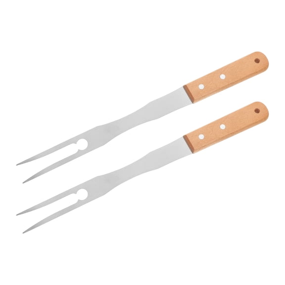 BEADCEST 2Pcs 13.4x1x0.6in Stainless Steel Wood Barbecue Fork Meat Fork for Outdoor Camping Grilling