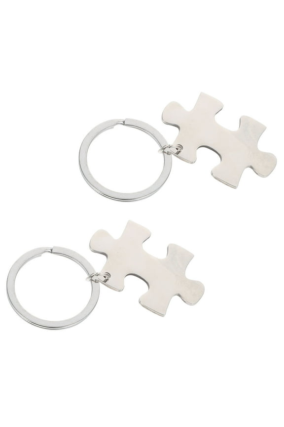 2Pcs Couples Design Silver Puzzle Piece Key Chains for Lovers on Valentine's Day