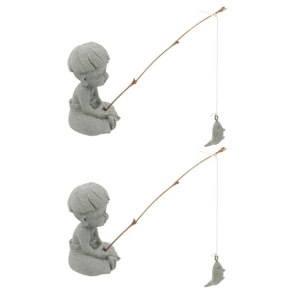 BEADCEST 2 Pcs Grey Fisherman Figurine Miniature Fish Aquarium Ornament for Shelf, Bonsai, Terrarium, and Desktop Decor