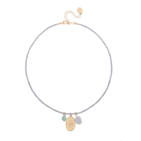 Time and Tru Womens Gold Tone Beaded Necklace with Mixed Charms