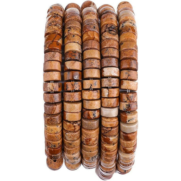 BEADIA Natural Brown Picture Jasper Spacer Beads Caps Loose Semi Gemstone  for Beading Jewelry Making 6mmx3mm 38cm 
