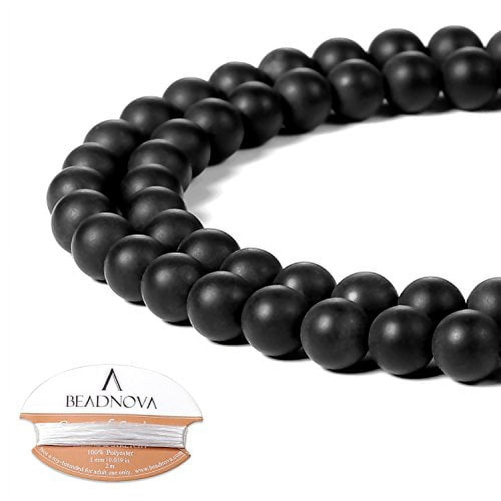 BEADNOVA Black Matte Onyx Beads Natural Crystal Beads Stone Gemstone Round Loose Energy Healing Beads with Free Crystal Stretch Cord for Jewelry Making (6mm, 63-65pcs)