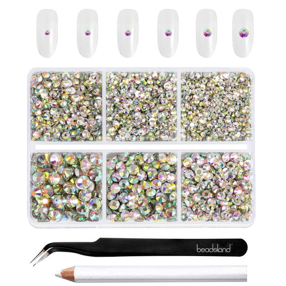 BEADSLAND 4300pcs Flatback AB Rhinestones for Crafts, 6 Sizes, SS6-SS20, Crystal AB