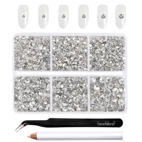 BEADSLAND 4300pcs Flatback Clear Rhinestones for Crafts, 6 Sizes, SS6-SS20, Crystal