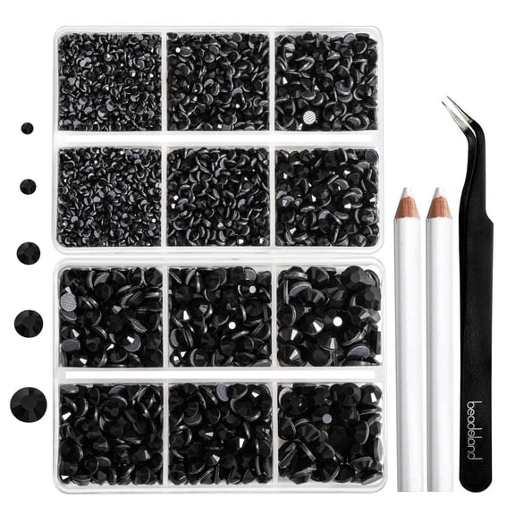 BEADSLAND 6736PCS Hotfix Rhinestones for Crafts, 5 Sizes, SS6-SS30, Black