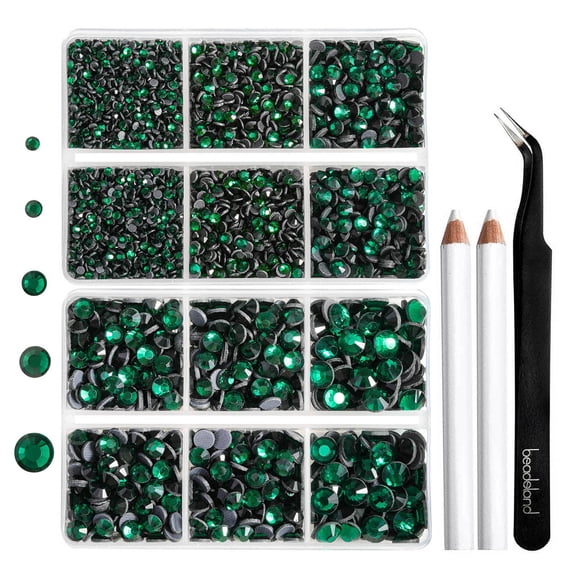 BEADSLAND 6736PCS Hotfix Rhinestones for Crafts, 5 Sizes, SS6-SS30, Emerald