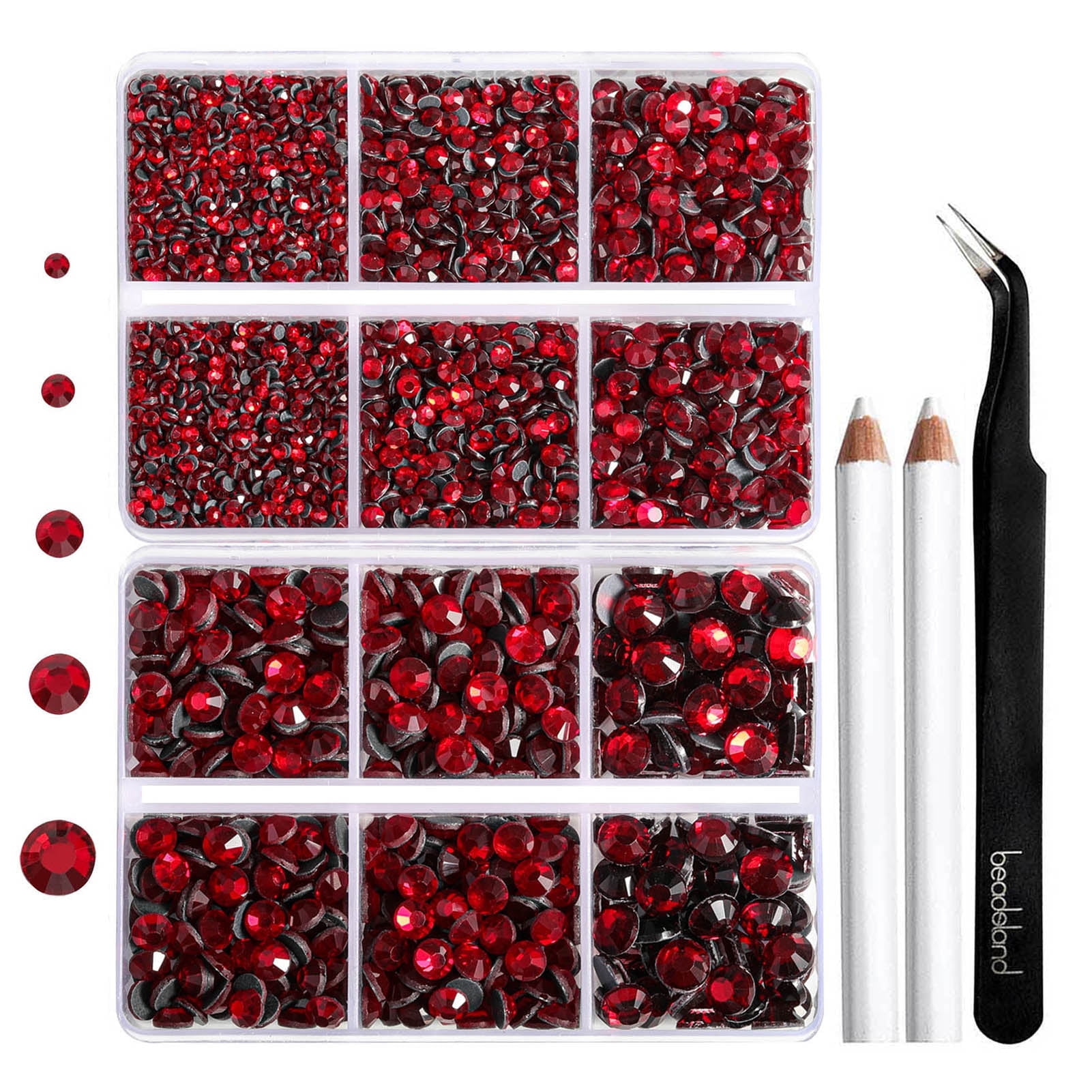 BEADSLAND 6736PCS Crystal Hotfix Rhinestones, 5 Sizes SS6-SS30, Red ...