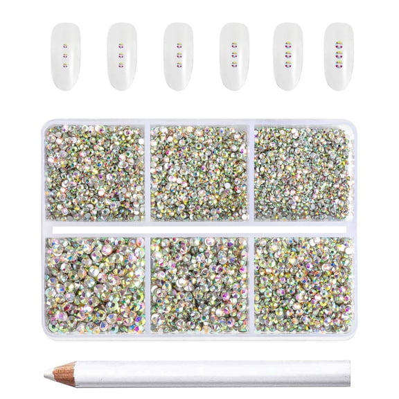 BEADSLAND 7200PCS Flatback AB Rhinestones for Crafts, 6 Sizes, SS3-SS10, Crystal AB