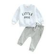 thumbnail image 1 of BEAFNKSG 2Pcs Baby Outfits Long Sleeve Letters Print Pullover Tops Drawstring Pants Set Spring Fall Winter Outfits, 1 of 10