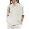 thumbnail image 1 of BEAFNKSG Women Cable Knit Sweater Vest Sleeveless Turtleneck Knitted Tank Tops Shoulder Pads Knitwear Vest, 1 of 3