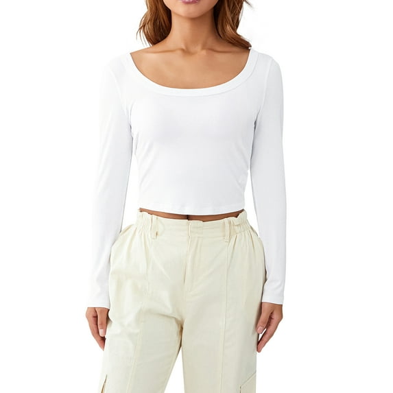 BEAFNKSG Women Long Sleeve T-Shirts Ribbed Knitted Basic Tee Tops Fairy Grunge Slim Fit Blouse