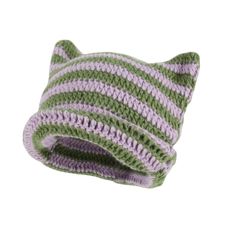 帽子 LOOP YARN SHAGGY CAT EAR KNIT CAP Y2k Style Handmade Cat Ear Shape Hat Knit Winter Windproof