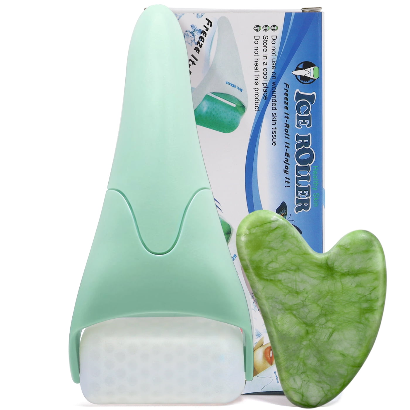 BEAKEY Ice Roller for Face with Gua Sha, Cryotherapy Face Roller Facial Skin Care Massager, Green
