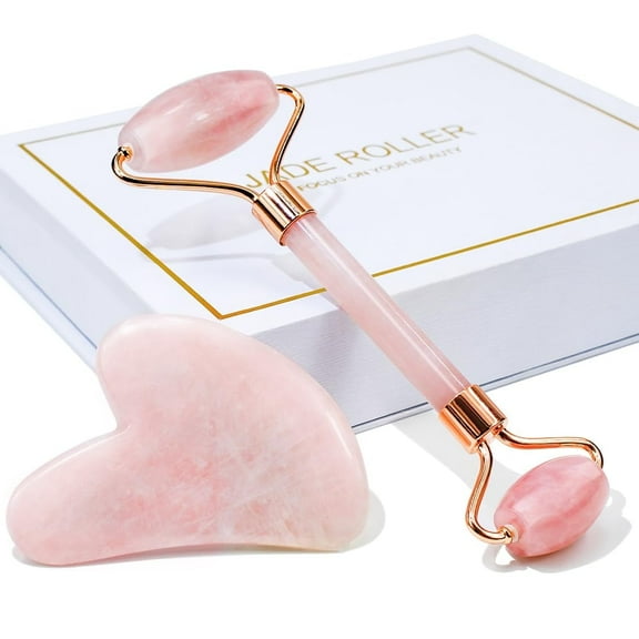 BEAKEY Jade Roller & Gua Sha, Natural Jade Face Roller Facial Skin Care Skin Toning Devices, Pink