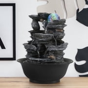 BEAMNOVA 10.2Tall Tabletop Water Fountain, 3 Tier Rockery Waterfalls Indoor Fountain with Rolling Ball, Colored Light