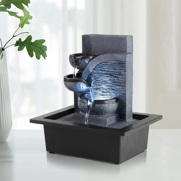 BEAMNOVA 10.6"H Tabletop Water Fountain with Soft LED Light, Indoor Resin Waterfall Fountain Decor (Dark Grey)