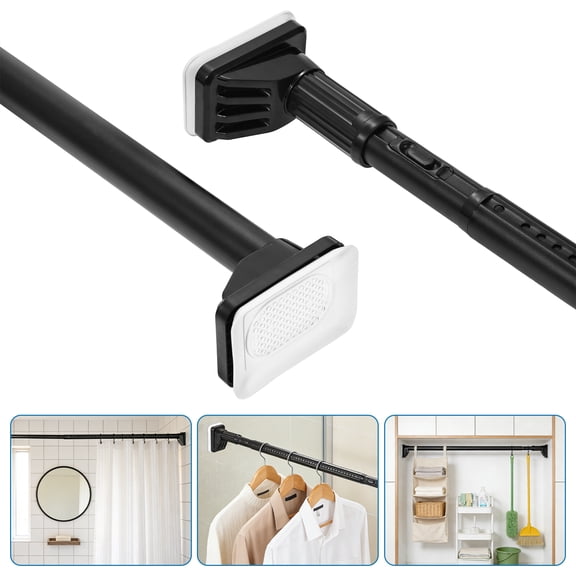 BEAMNOVA Adjustable Tension Rod 112"-132" | No-Drill Spring Curtain Rod for Closet, Shower, Room Divider & Drying Rack, Non-Slip & Rust-Resistant, Supports 77 lbs, Black