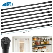 BEAMNOVA 24-40 Adjustable Tension Curtain Rod, 5/8 Diameter, Spring Tension Rods for Windows Cabinet Wardrobe Closet Shower Curtains, Black 8 Pack