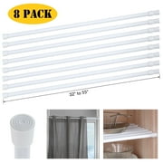 BEAMNOVA 32"-55" Adjustable Tension Curtain Rod, 5/8" Diameter, Spring Tension Rods for Windows Cabinet Wardrobe Closet Shower Curtains, White (8 Pack)