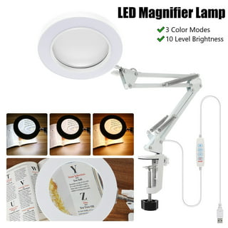 Magnifying Glass with Light and Stand, 5X Magnifying Lamp Acdmsacm 2-in-1 Desk Lamp with Clamp, 3 Color Modes & Stepless Dimmable, LED Lighted