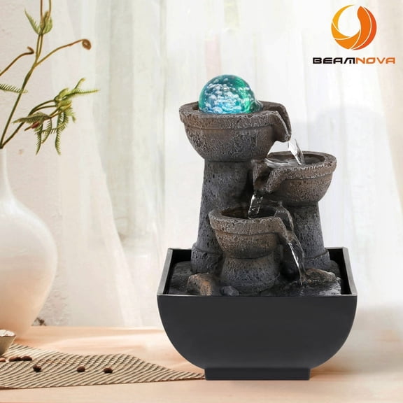 BEAMNOVA 7.9-Inch Tabletop Fountain with Rolling Ball, Small Resin Indoor Desktop Waterfalls for Home Office Decor