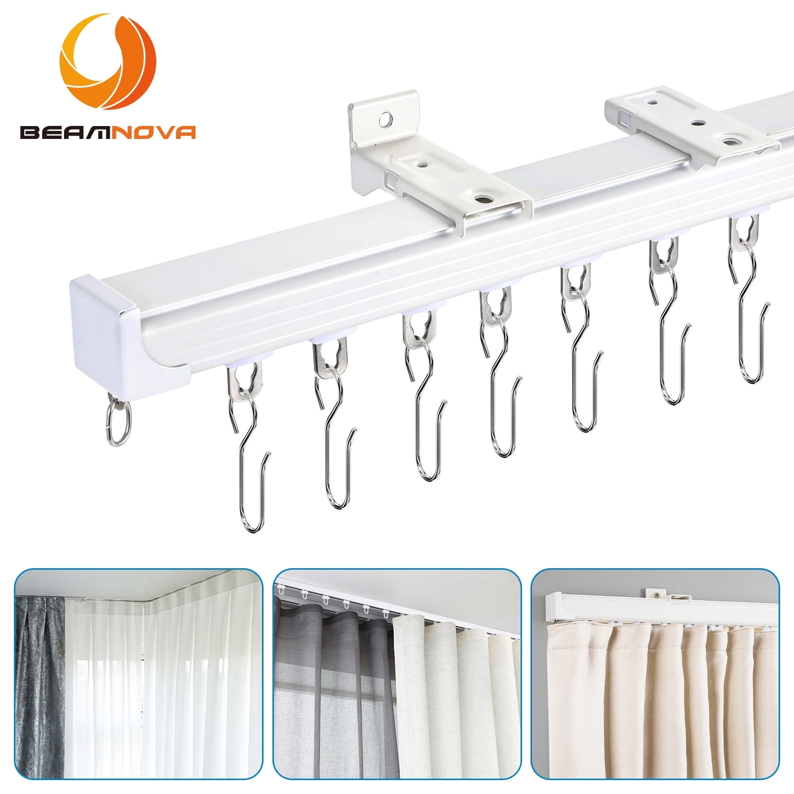 BEAMNOVA Ceiling Curtain Track Set - 9.45 FT Sliding Curtain Rail ...