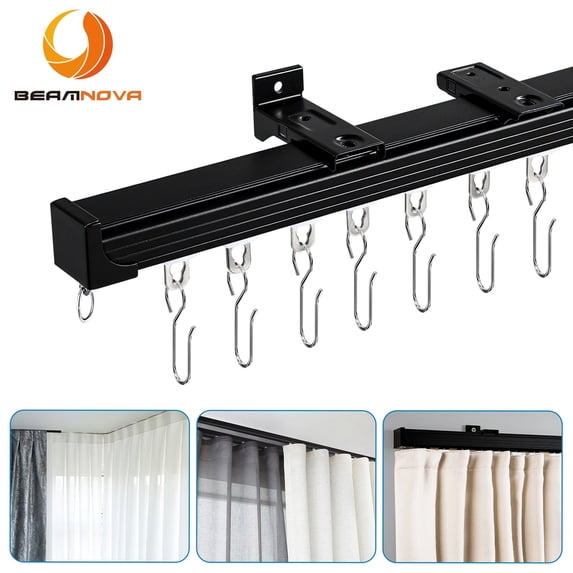 BEAMNOVA Ceiling Curtain Track Set - 9.45 FT Sliding Curtain Rail ...