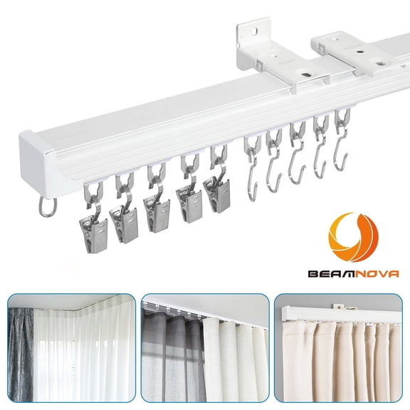 BEAMNOVA Heavy-Duty Ceiling Curtain Track Set, 9.45 FT Room Divider Curtain Track, Aluminum Alloy Curtain Rail System, White