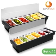 BEAMNOVA Chilled Condiment Server with Lid, 6 Compartments Ice Chilled Fruit Salad Garnish Dispenser Box Condiment Caddy Containers 2 Pack