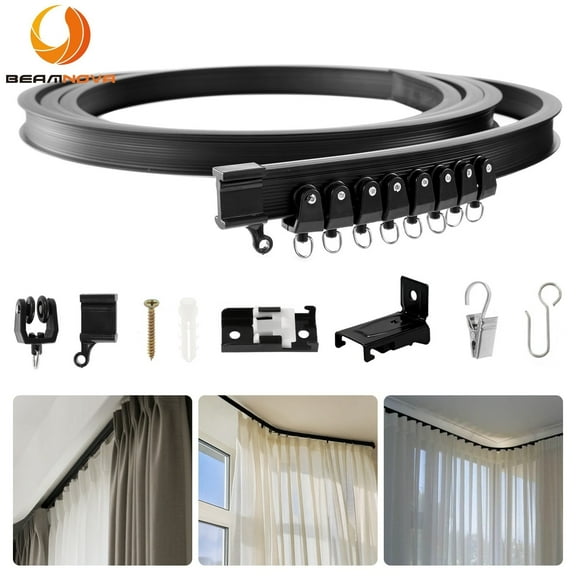 BEAMNOVA Flexible Ceiling Curtain Track, 9.8ft Bendable Curtain Rail System for Room Divider RV Camper Bay Window Curtains, Black